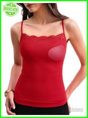 Lace Camisole with Built in Bra Adjustable Spaghetti Strap Tank Top